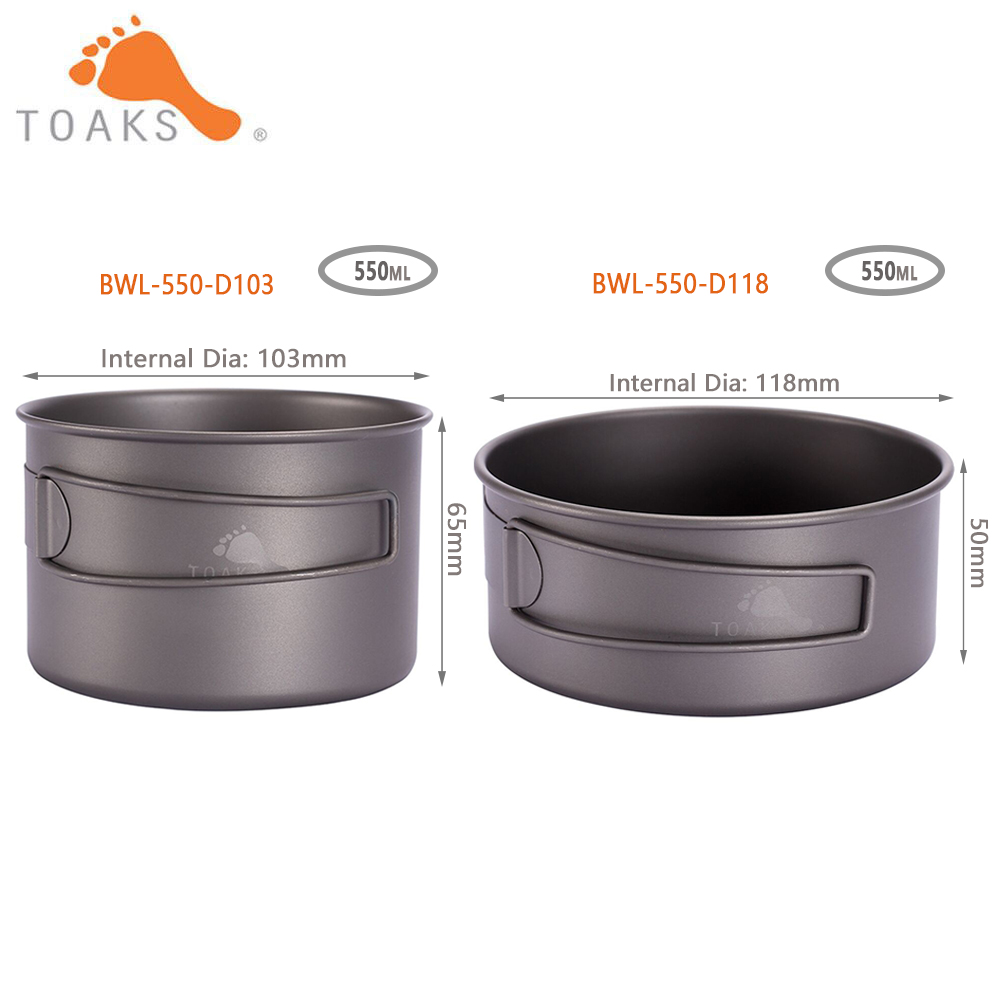 Camping Cooking Set Lightweight - TOAKS BWL-550 Camping tytanowa miska z