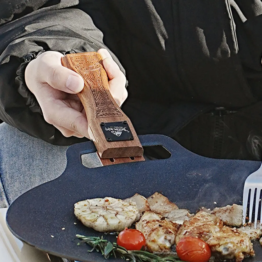 Camping Cooking Plate - Uchwyt do patelni grillowej z naturalnego