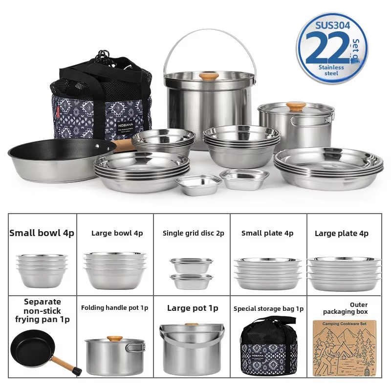 Camping Cooking Hardware - NOBANA najnowszy zestaw garnków ze stali