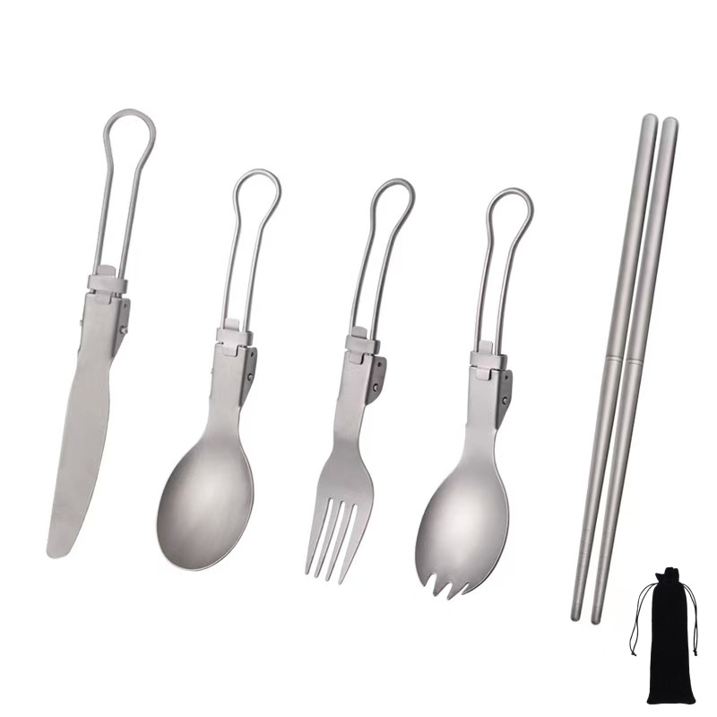 Camping Cooking Set Lightweight - Zestaw składanych przyborów kuchennych z tytanu