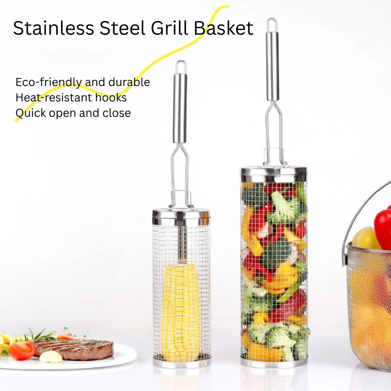 Camping Cooking Essentials - Kosz do grillowania ze stali nierdzewnej