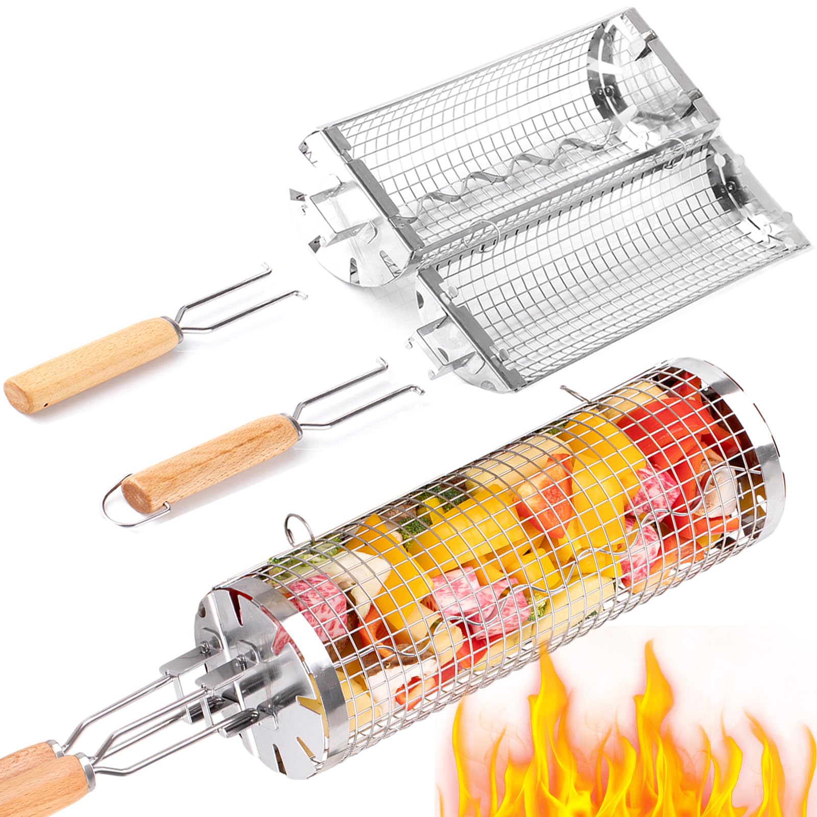 Camping Cooking Hardware - BUYYES Kosz do grillowania na kółkach,